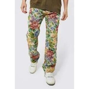 Boohoo Man Pants  Floral Design Size 30R Tapestry 5 button fly Jeans